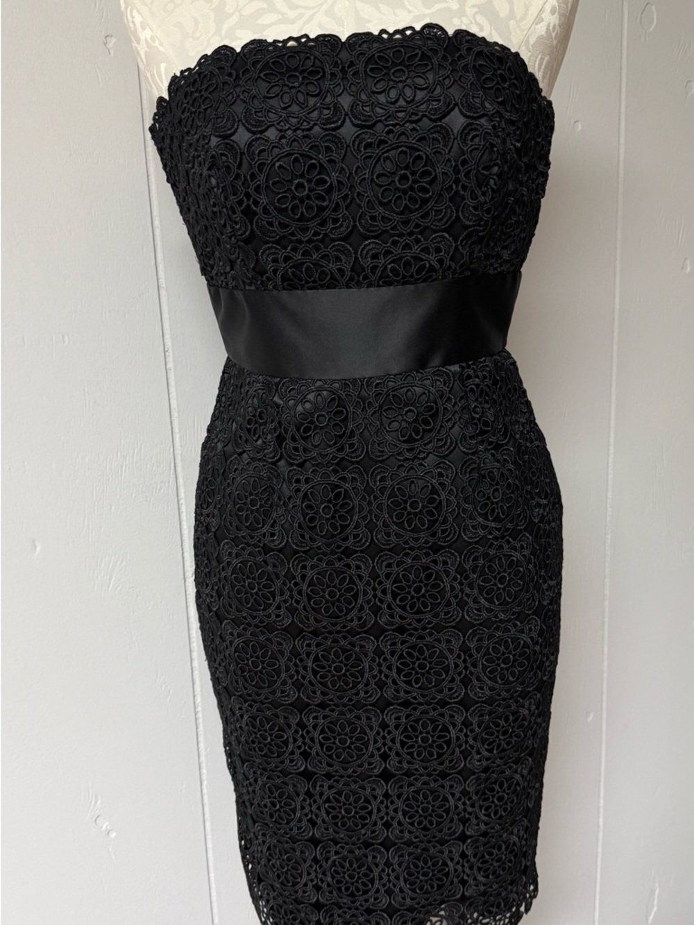 White House Black Market Black Strapless Lace Sheath Dress